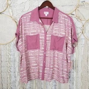 LuLaRoe Amy Pink Floral Boxy Button Down Shirt